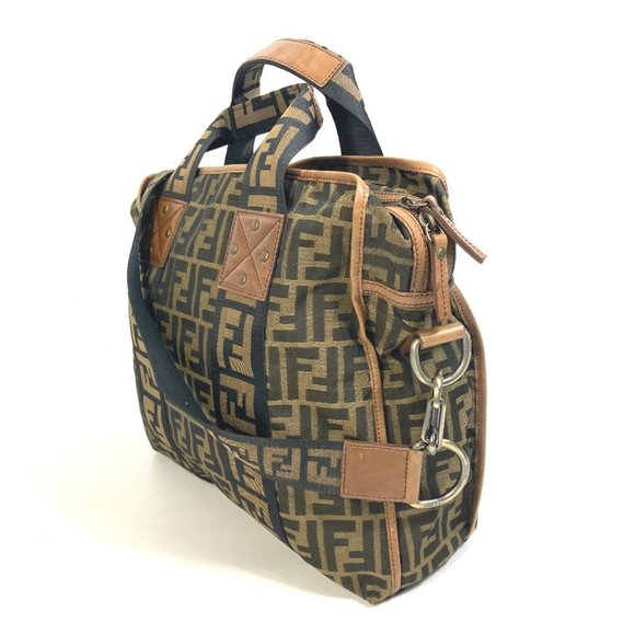 FENDI 7VA158 Zucca FF Pattern Handbag/Shoulder Bag in Leather/Canvas, Brown - Picture 4 of 10